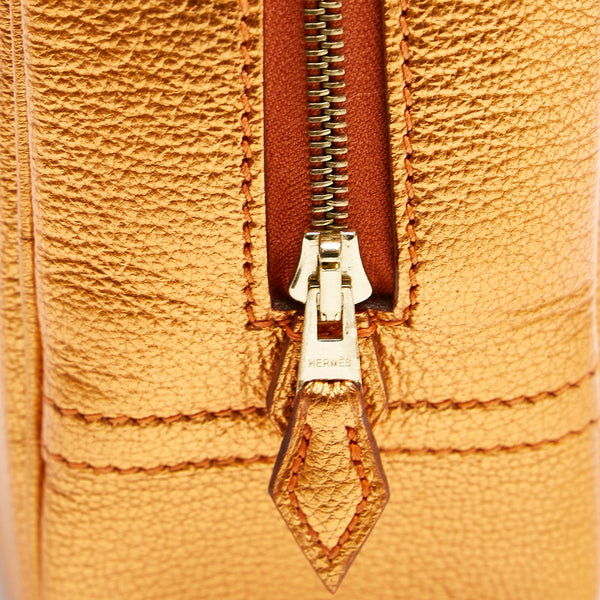 エルメス ミニプリュム ハンドバッグ メタリックオレンジ レザー レディース HERMES 【中古】