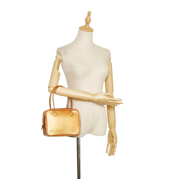 エルメス ミニプリュム ハンドバッグ メタリックオレンジ レザー レディース HERMES 【中古】