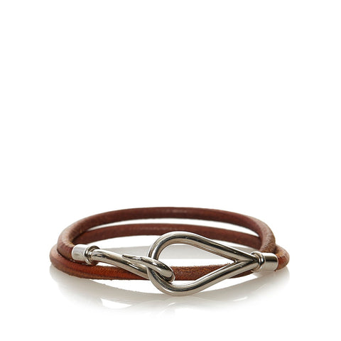 エルメス ブレスレット ブラウンシルバー レザー メタル レディース HERMES 【中古】