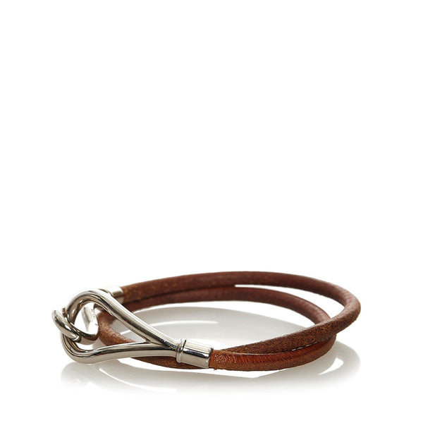 エルメス ブレスレット ブラウンシルバー レザー メタル レディース HERMES 【中古】