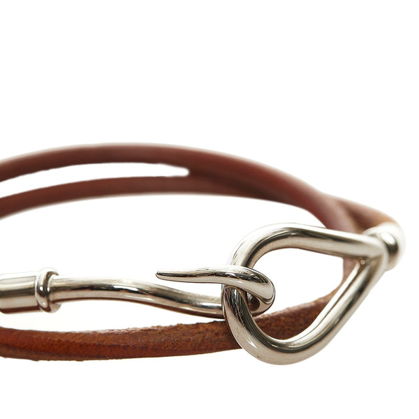 エルメス ブレスレット ブラウンシルバー レザー メタル レディース HERMES 【中古】