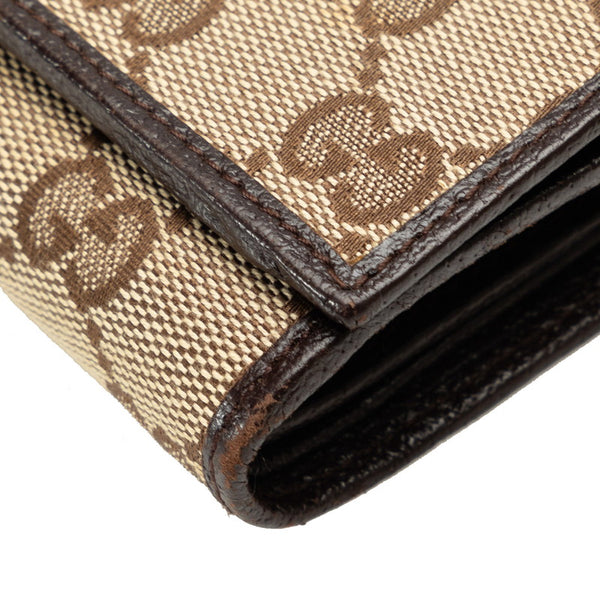 グッチ GGキャンバス 二つ折り財布 154258 ベージュ ブラウン キャンバス レザー レディース GUCCI 【中古】