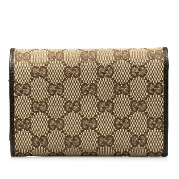 グッチ GGキャンバス 二つ折り財布 154258 ベージュ ブラウン キャンバス レザー レディース GUCCI 【中古】