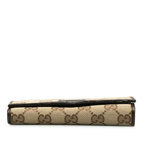 グッチ GGキャンバス 二つ折り財布 154258 ベージュ ブラウン キャンバス レザー レディース GUCCI 【中古】