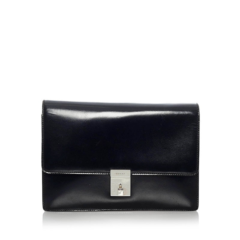 グッチ ロゴマーク 018 1600 ブラック レザー セカンドバッグ メンズ GUCCI 【中古】