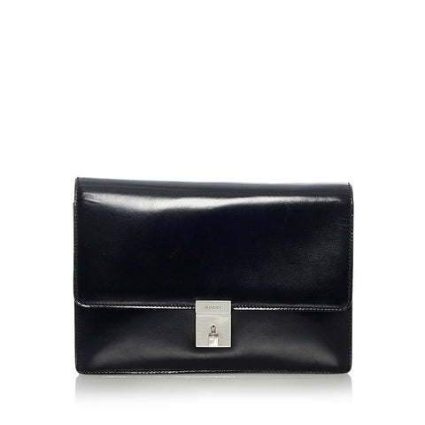 グッチ ロゴマーク 018 1600 ブラック レザー セカンドバッグ メンズ GUCCI 【中古】