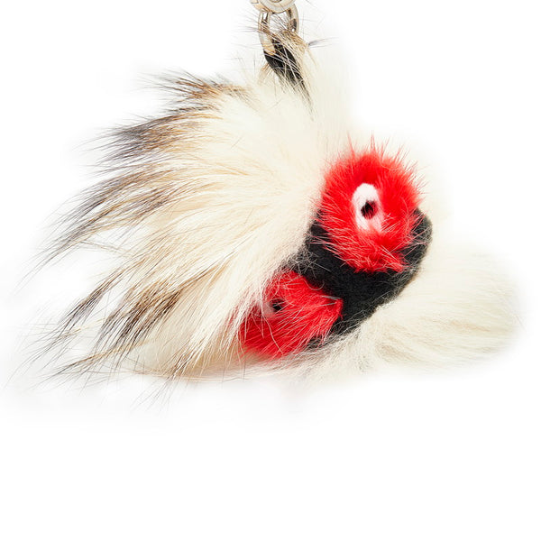 フェンディ モンスター キーホルダー チャーム レッド ベージュ マルチカラー ファー レディース FENDI 【中古】