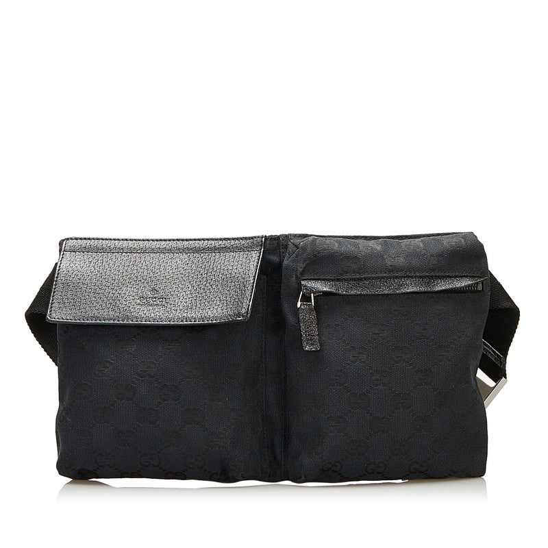 グッチ GGキャンバス ボディバッグ ウエストバッグ 28566 ブラック キャンバス レザー レディース GUCCI 【中古】