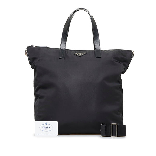 プラダ 三角ロゴプレート トートバッグ ショルダーバッグ 2WAY VA0897 ブラック ナイロン レザー レディース PRADA 【中古】