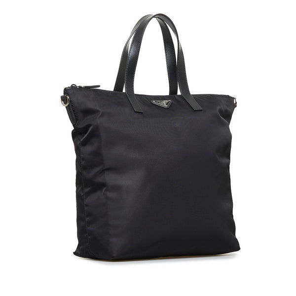プラダ 三角ロゴプレート トートバッグ ショルダーバッグ 2WAY VA0897 ブラック ナイロン レザー レディース PRADA 【中古】