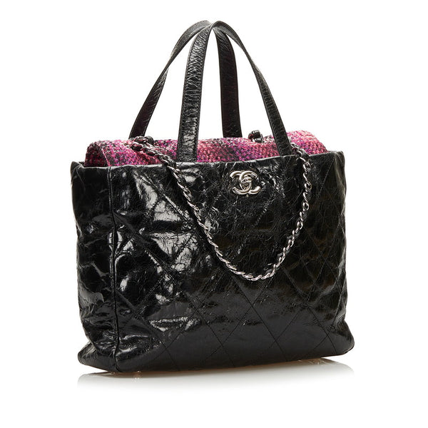 シャネル ポートベロー チェーン ショルダーバッグ トートバッグ 2WAY ブラック レザー ツイード レディース CHANEL 【中古】