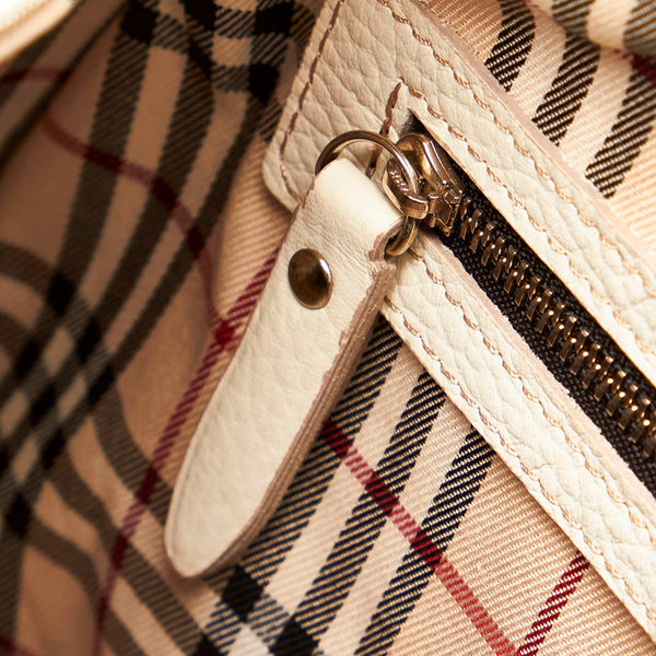 バーバリー ノバチェック ハンドバッグ ホワイト レザー レディース BURBERRY 【中古】