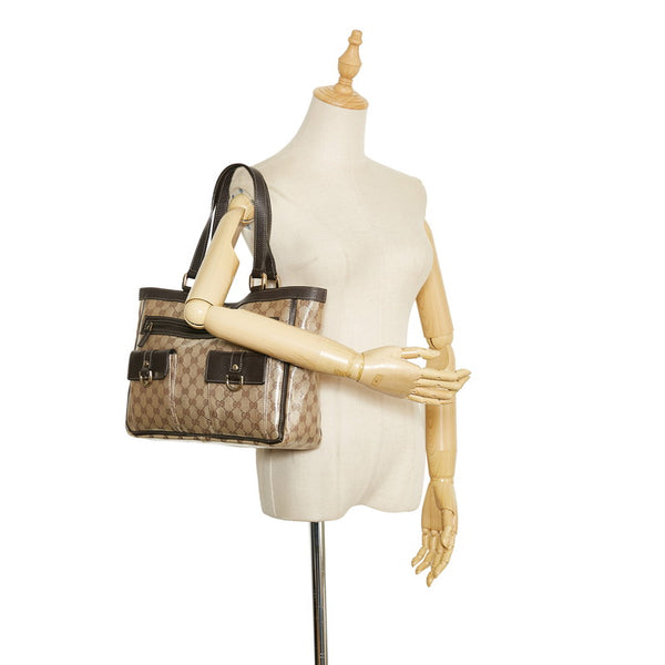 グッチ GGクリスタル トートバッグ ショルダーバッグ 268639 ベージュ ブラウン PVC レザー レディース GUCCI 【中古】