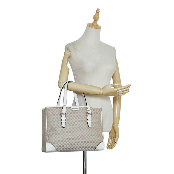セリーヌ マカダム トートバッグ ショルダーバッグ ベージュ ホワイト キャンバス レザー レディース CELINE 【中古】