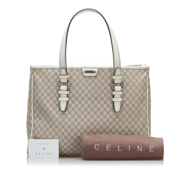 セリーヌ マカダム トートバッグ ショルダーバッグ ベージュ ホワイト キャンバス レザー レディース CELINE 【中古】