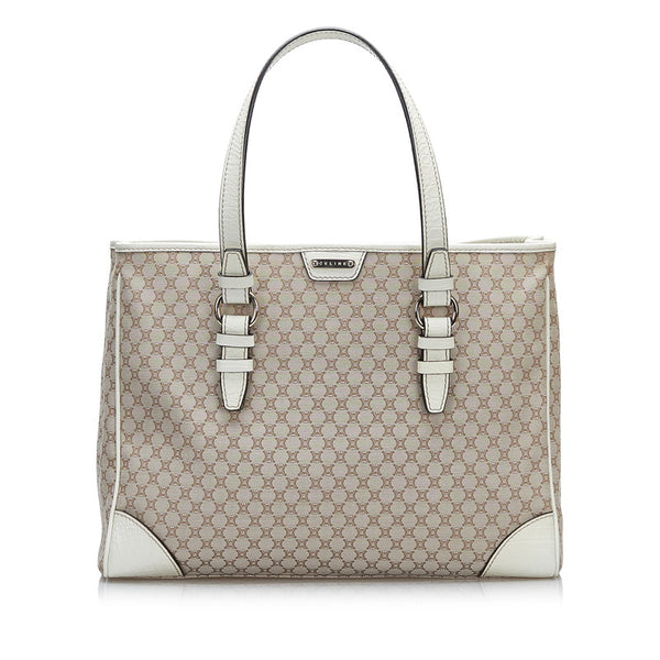 セリーヌ マカダム トートバッグ ショルダーバッグ ベージュ ホワイト キャンバス レザー レディース CELINE 【中古】