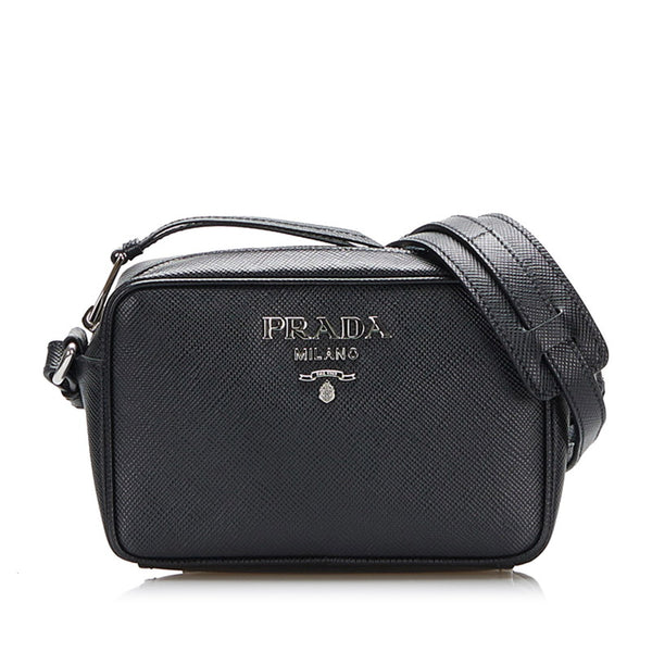 プラダ サフィアーノ 斜め掛け ショルダーバッグ ブラック レザー レディース PRADA 【中古】