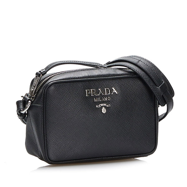 プラダ サフィアーノ 斜め掛け ショルダーバッグ ブラック レザー レディース PRADA 【中古】