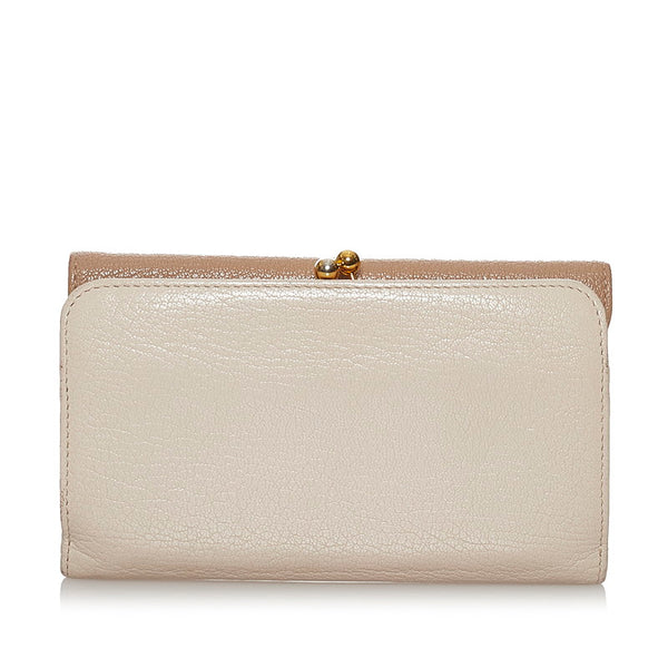 ミュウミュウ リボン ベージュ レザー 長財布 レディース MIUMIU 【中古】