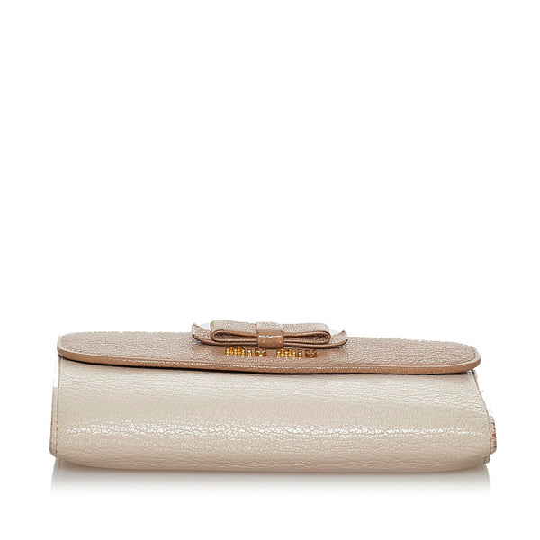 ミュウミュウ リボン ベージュ レザー 長財布 レディース MIUMIU 【中古】