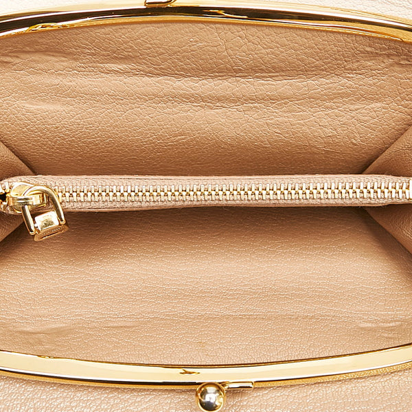 ミュウミュウ リボン ベージュ レザー 長財布 レディース MIUMIU 【中古】