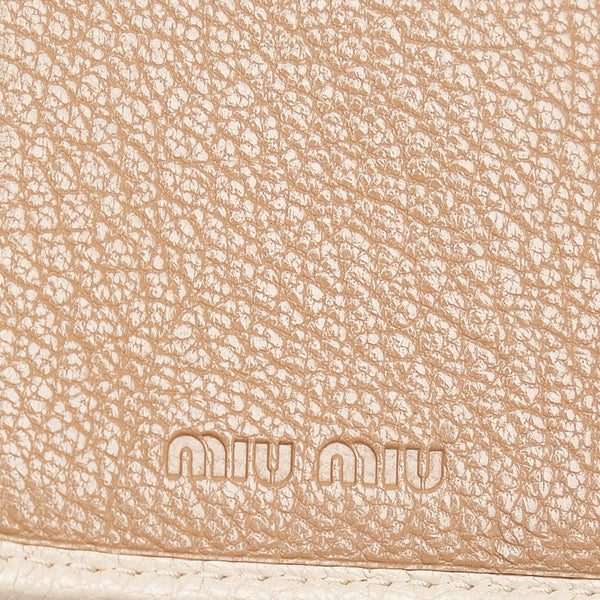 ミュウミュウ リボン ベージュ レザー 長財布 レディース MIUMIU 【中古】