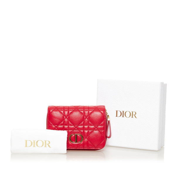 クリスチャンディオール カロ バイフォールドウォレット ラウンドファスナー レッド レザー レディース Christian Dior 【中古】