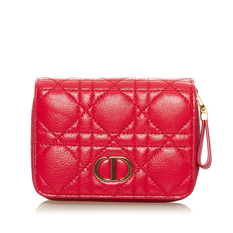 クリスチャンディオール カロ バイフォールドウォレット ラウンドファスナー レッド レザー レディース Christian Dior 【中古】
