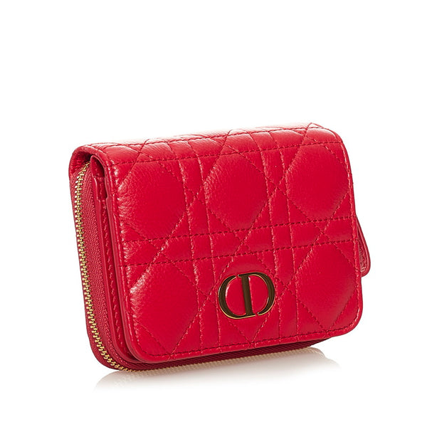 クリスチャンディオール カロ バイフォールドウォレット ラウンドファスナー レッド レザー レディース Christian Dior 【中古】
