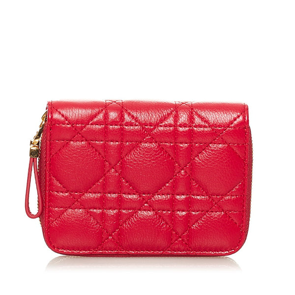 クリスチャンディオール カロ バイフォールドウォレット ラウンドファスナー レッド レザー レディース Christian Dior 【中古】