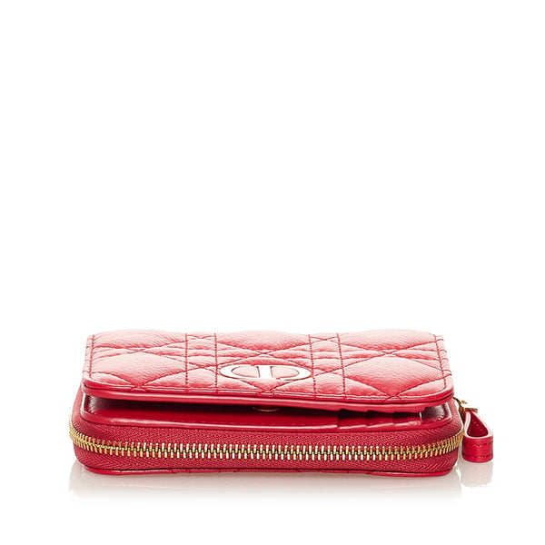 クリスチャンディオール カロ バイフォールドウォレット ラウンドファスナー レッド レザー レディース Christian Dior 【中古】