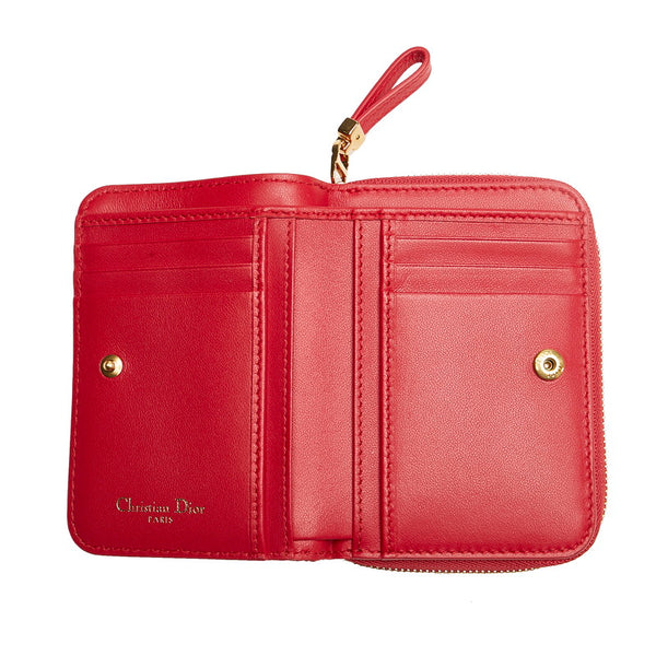 クリスチャンディオール カロ バイフォールドウォレット ラウンドファスナー レッド レザー レディース Christian Dior 【中古】