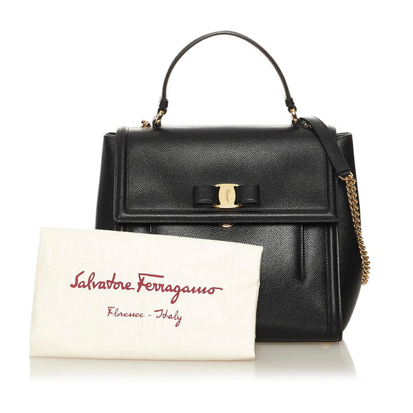 サルヴァトーレフェラガモ ヴァラリボン チェーン ハンドバッグ ショルダーバッグ 2WAY EZ-21 G697 ブラック レザー レディース Salvatore Ferragamo 【中古】