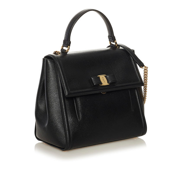 サルヴァトーレフェラガモ ヴァラリボン チェーン ハンドバッグ ショルダーバッグ 2WAY EZ-21 G697 ブラック レザー レディース Salvatore Ferragamo 【中古】