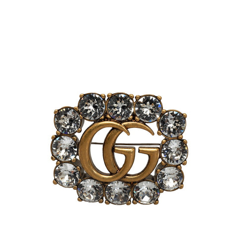 グッチ GGマーモント ラインストーン ブローチ ゴールド メッキ レディース GUCCI 【中古】