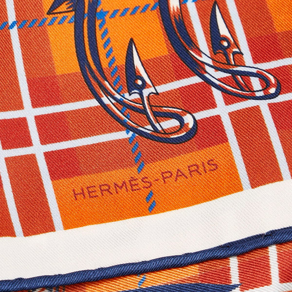 エルメス プチカレ40 HORSE POWER 馬力 スカーフ ネイビー オレンジ シルク レディース HERMES 【中古】