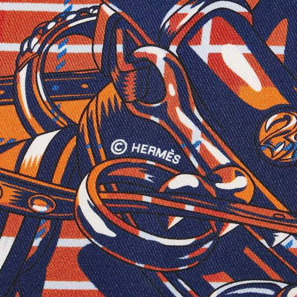 エルメス プチカレ40 HORSE POWER 馬力 スカーフ ネイビー オレンジ シルク レディース HERMES 【中古】