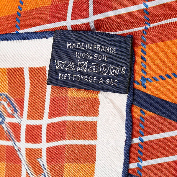 エルメス プチカレ40 HORSE POWER 馬力 スカーフ ネイビー オレンジ シルク レディース HERMES 【中古】