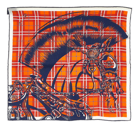 エルメス プチカレ40 HORSE POWER 馬力 スカーフ ネイビー オレンジ シルク レディース HERMES 【中古】