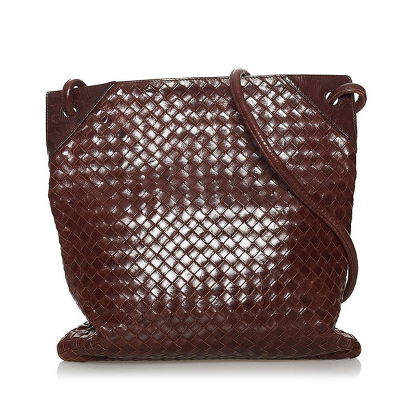 ボッテガヴェネタ イントレチャート 斜め掛け ショルダーバッグ ブラウン レザー レディース BOTTEGAVENETA 【中古】