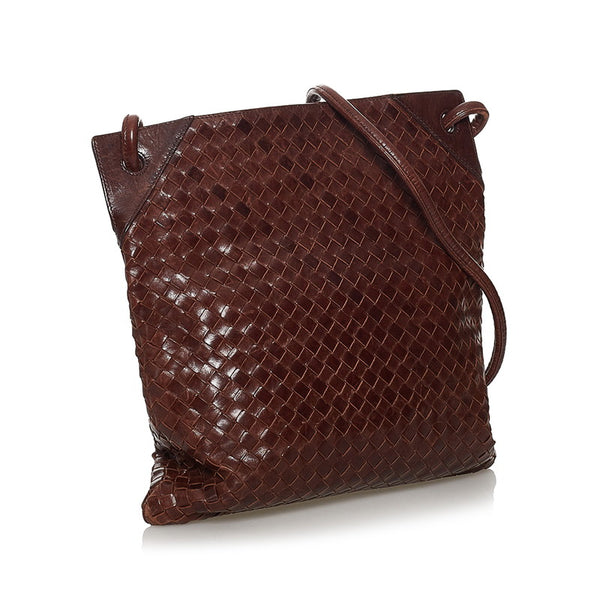 ボッテガヴェネタ イントレチャート 斜め掛け ショルダーバッグ ブラウン レザー レディース BOTTEGAVENETA 【中古】