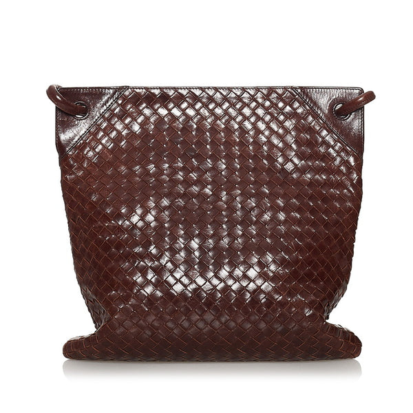 ボッテガヴェネタ イントレチャート 斜め掛け ショルダーバッグ ブラウン レザー レディース BOTTEGAVENETA 【中古】