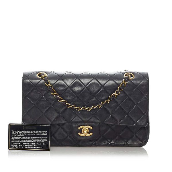シャネル マトラッセ ダブルフラップ  チェーン ショルダーバッグ  ブラック ラムスキン レディース CHANEL 【中古】