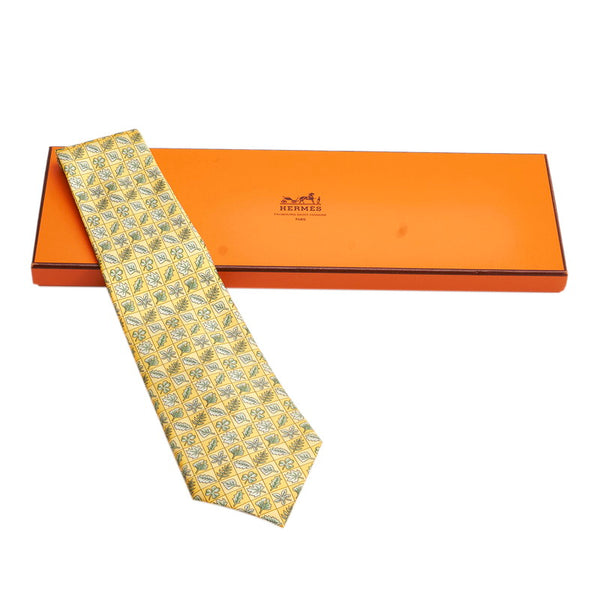 エルメス イエロー シルク ネクタイ メンズ HERMES 【中古】