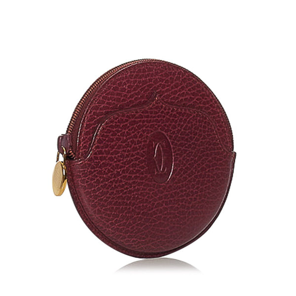 カルティエ マストライン ラウンド コインケース L3000017 ボルドー レザー レディース CARTIER 【中古】