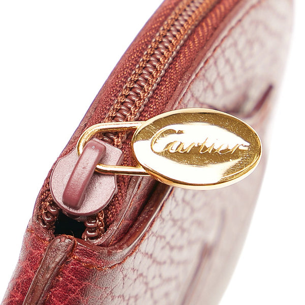 カルティエ マストライン ラウンド コインケース L3000017 ボルドー レザー レディース CARTIER 【中古】