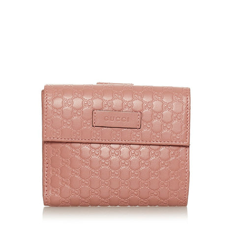 グッチ マイクロGG シマ 三つ折り財布 464916 ピンク レザー レディース GUCCI 【中古】