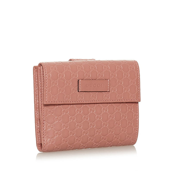 グッチ マイクロGG シマ 三つ折り財布 464916 ピンク レザー レディース GUCCI 【中古】