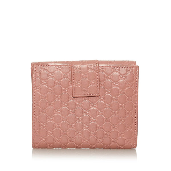 グッチ マイクロGG シマ 三つ折り財布 464916 ピンク レザー レディース GUCCI 【中古】