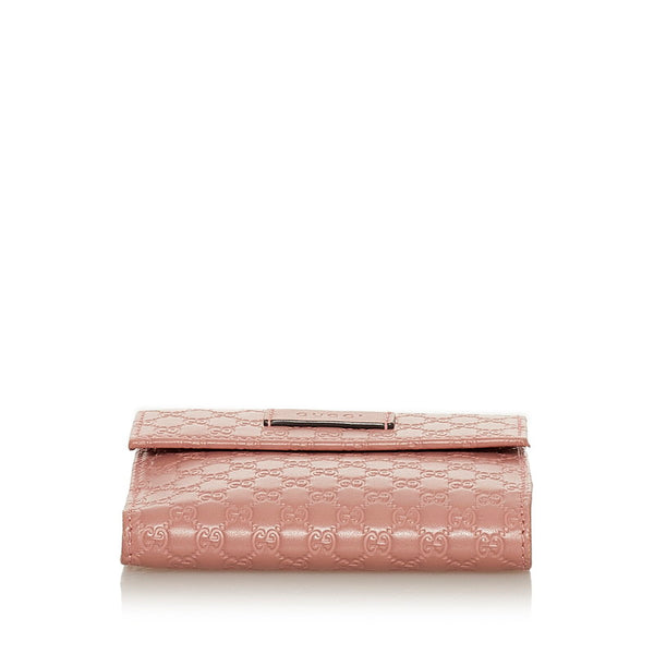 グッチ マイクロGG シマ 三つ折り財布 464916 ピンク レザー レディース GUCCI 【中古】